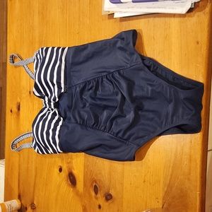 NWT Costa Del Sol Stripe Top Plus Size One Piece Cut Out Swimsuit Size 1X